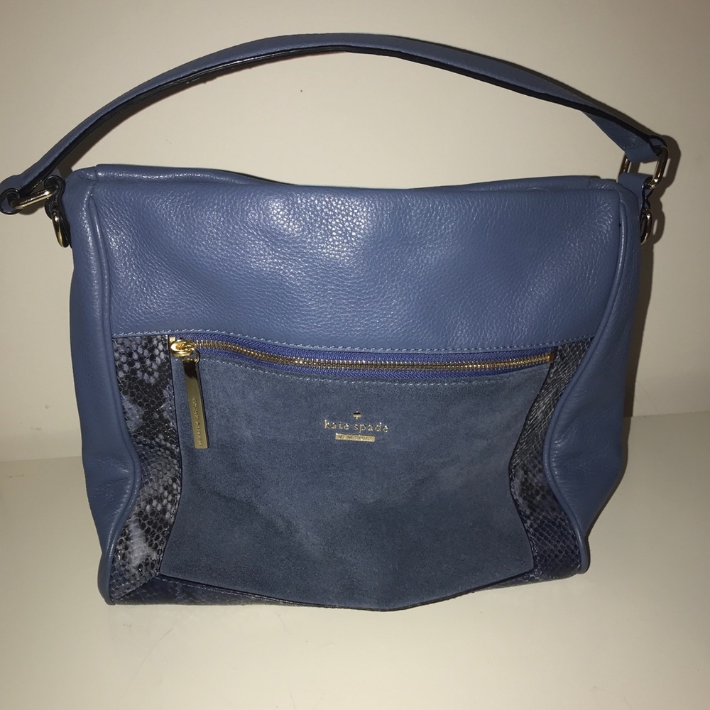 kate spade blue purse with snake print accent